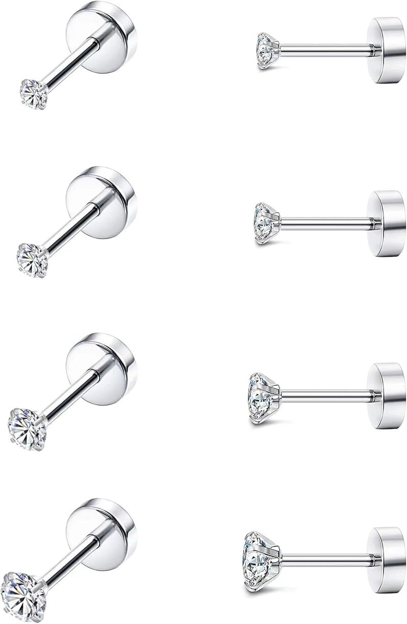 MJust Titanium Earrings Set for Sensitive Ears 20 Gauge Pure Titanium Cartilage Earring Ball Cubic Zirconia G23 Hypoallergenic Flat Back Earrings Studs - Image 1